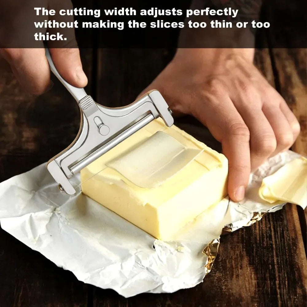 Cheese Cutter,manual Cheese Slicer with A Set of 4 Spare Wires, Stainless Steel, Casters, Adjustable Thickness