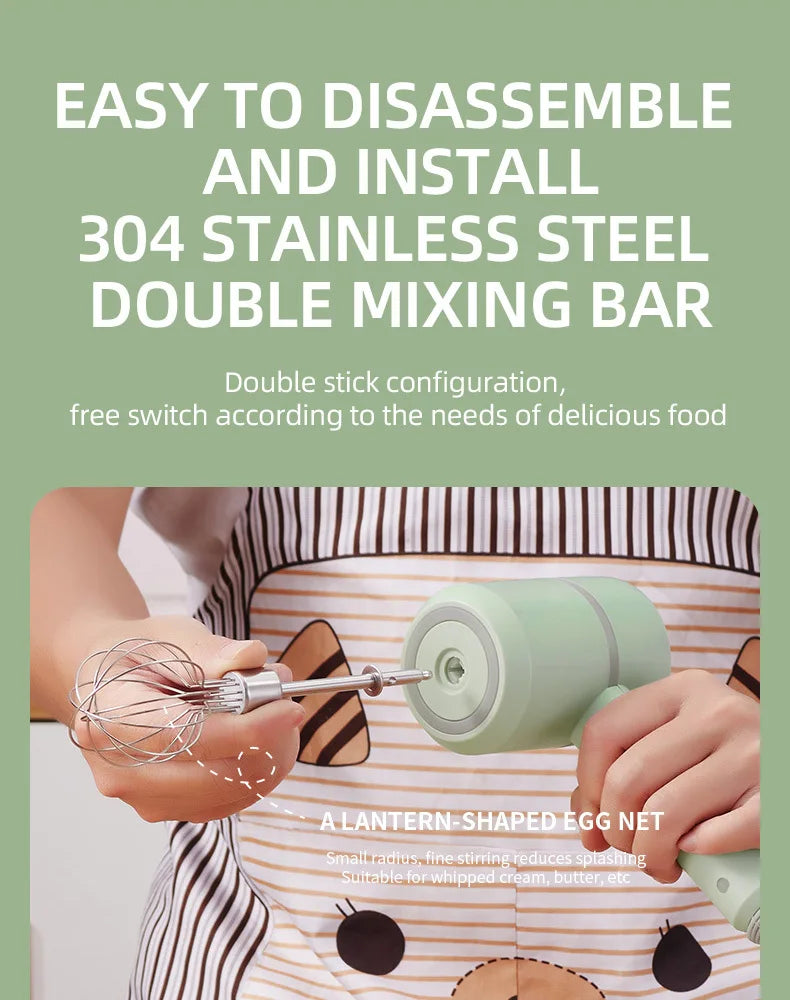 Cordless Electric Hand Mixer,USB Rechargable Handheld Egg Beater with 2 Detachable Stir Whisks 3 Speed Modes,Baking At Home For