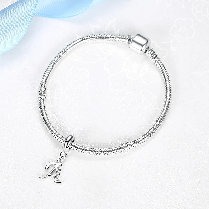 925 Sterling Silver Charms Original Letter Alphabet A-Z Pendant Beads Fit Brand Bracelets Necklaces Diy Jewelry For Women