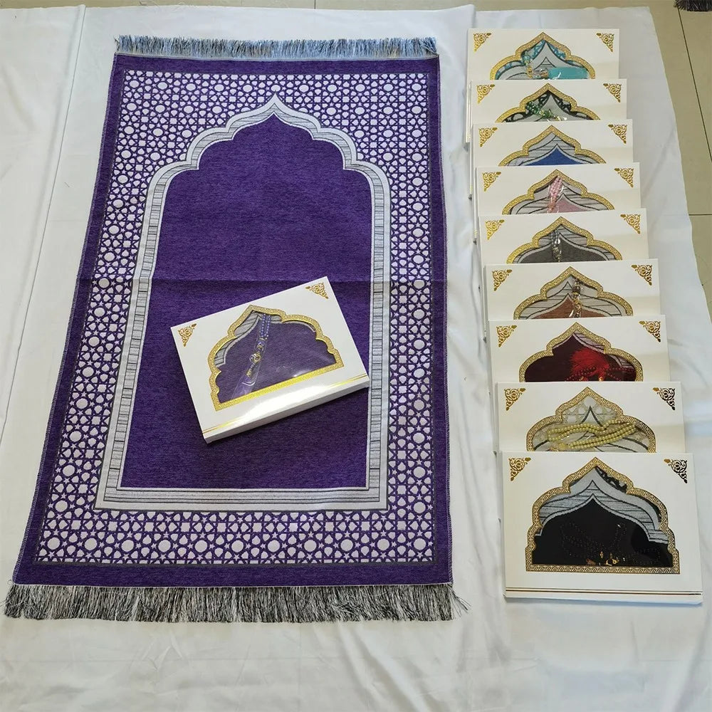 Islamic Gifts 70x110cm Muslim Prayer Rug Non-slip Foldable Prayer Mat Set Rectangle with Prayer Beads Janamaz Sajadah Travel