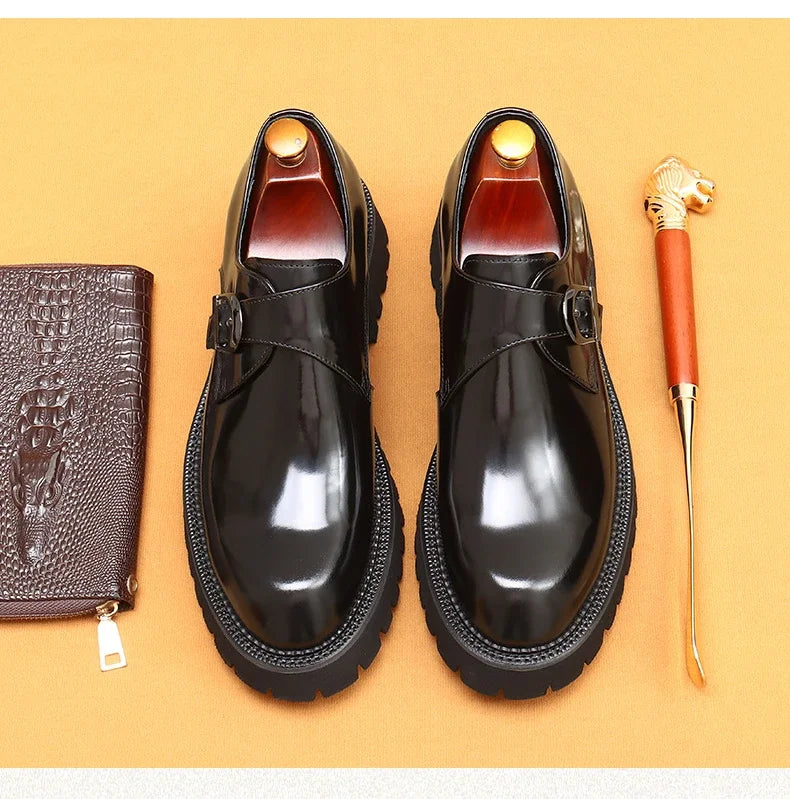 Italian Patent Leather Mens Dress Shoes Luxury Brand Handmade Fashion Platform Elegant Genuine Leather Wedding Oxfords Shoes Man