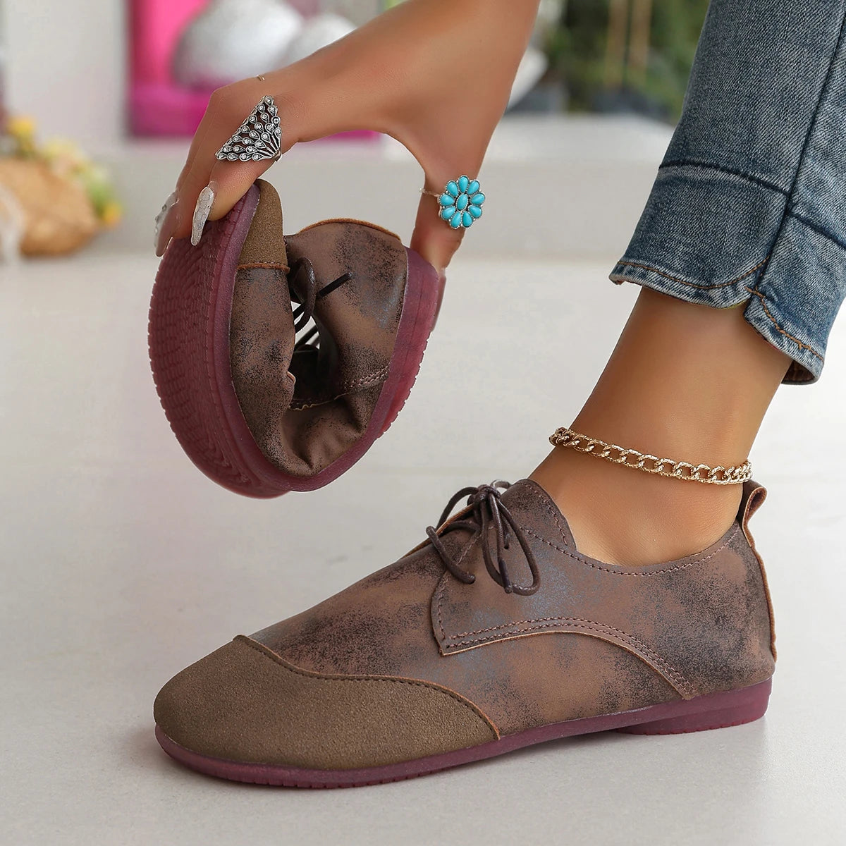 Woman Flats Shoes Loafers Fashion Casual Sports Sneakers Trend Brand Women's Fashion Dress Shoes New Lace Up Femme Zapatos