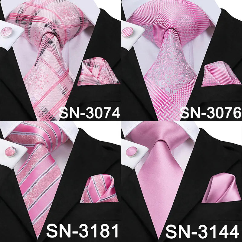 Hi-Tie Silk Men Tie Peach Pink Floral Wedding Necktie for Men Luxury Necktie Handkerchief Cufflink Fashion Design Business