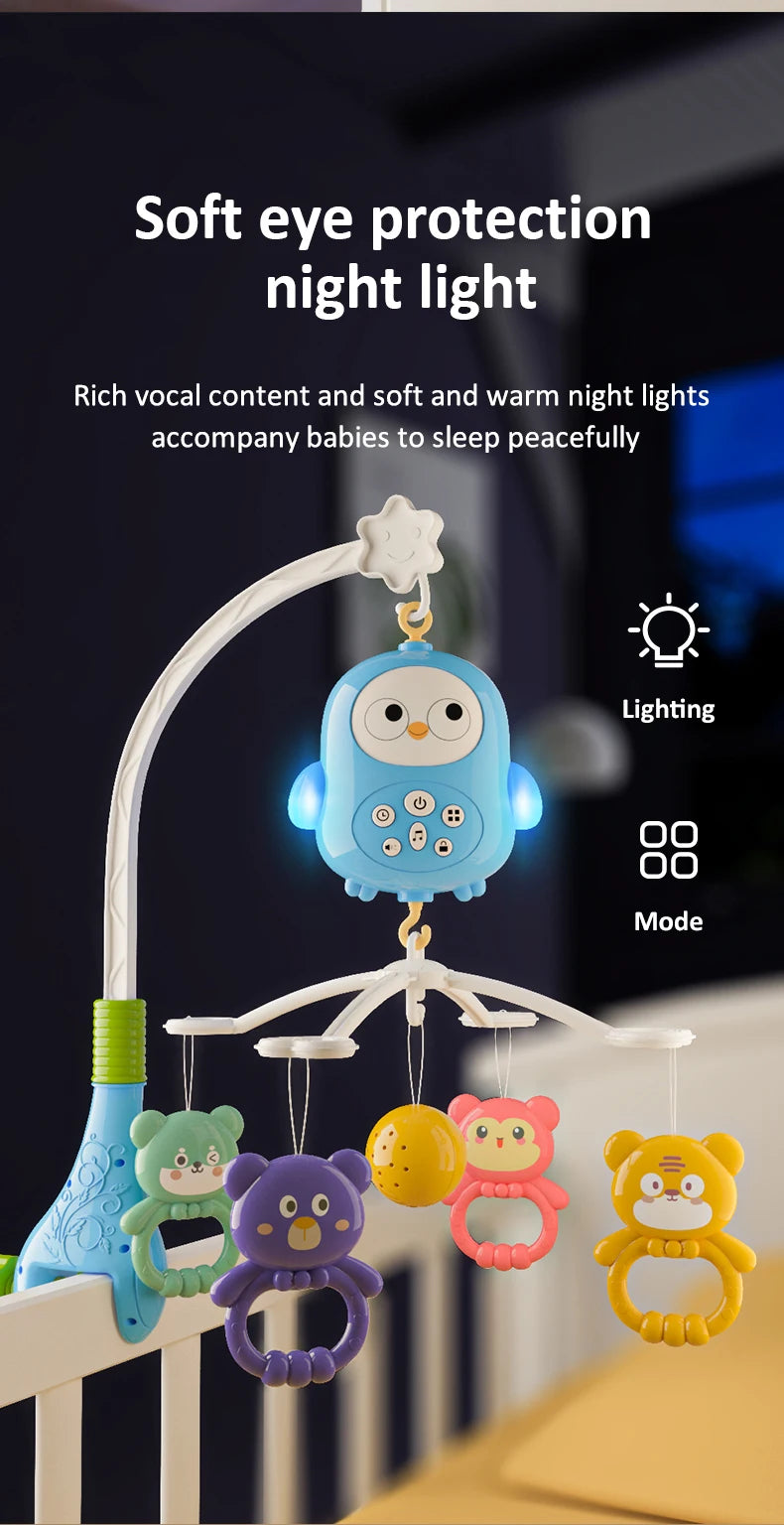 Baby Crib Bell Toys Musical Baby Crib Mobile with Lights Projection for 0-12Months Infants Crib Toys Bed Bell Toy Newborn Gifts