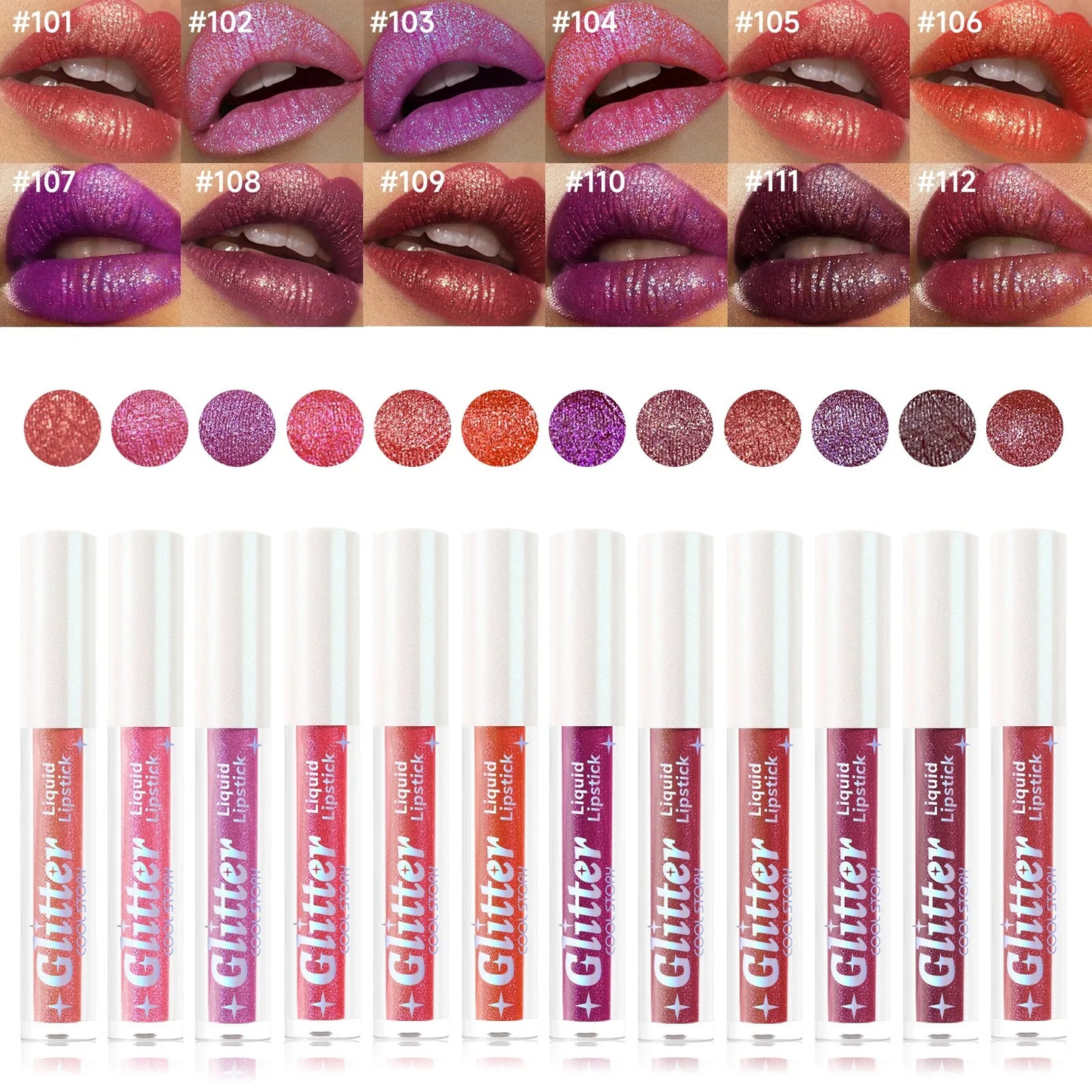 1PC Sexy Color Glitter Lipstick Flash Lasting Easy Color Diamond Lip Tint Shiny Metallic Lip Makeup Gifts for Women Cosmetics