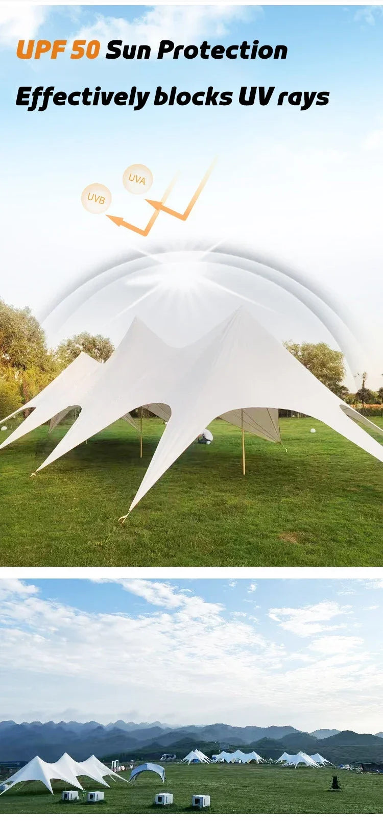 Large Outdoor Canopy Tent Waterproof Sun Shade Shelter Heavy Duty Camping Glamping Tent Backyard Wedding Party Event Tent