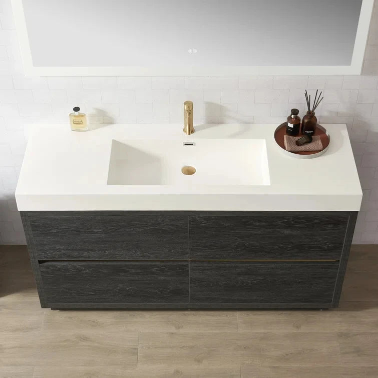 /60 Inch Furniture Bathroom Floor Standing Storage Cabinet Single Sink Bathroom Vanity Cabinet Set With Countertop