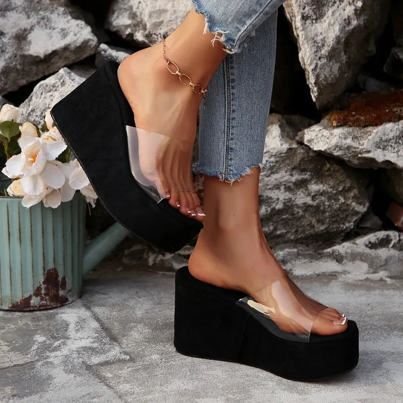 2025 Fashion Elegant Heels Casual Slippers for Women New Summer Comfortable Round Toe Thick Sole Banquet High Heels for Women