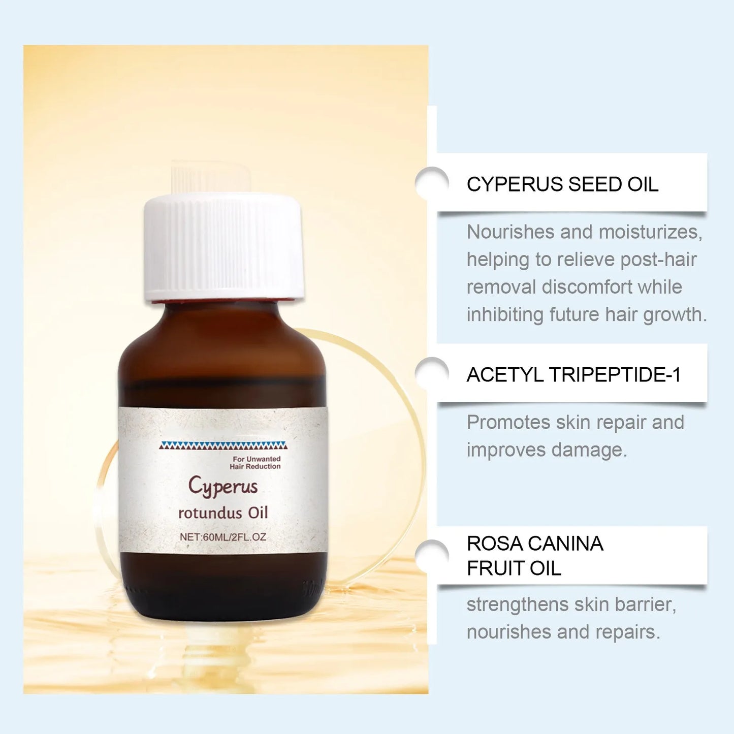 60ml Cyperus Rotundus Hair Removal Care Oil Cyperus Rotundus Plant Oil Body Moisturizing Nourishing Hair Removal Body Care Oil