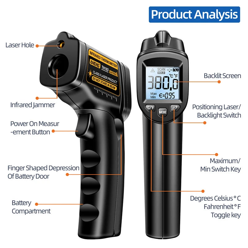 Infrared Thermometer Laser Temperature Gun -20℃~380℃  -4℉~716℉ Digital Ir Thermometer Temp Gun Heat Gun For Barbecue Cooking