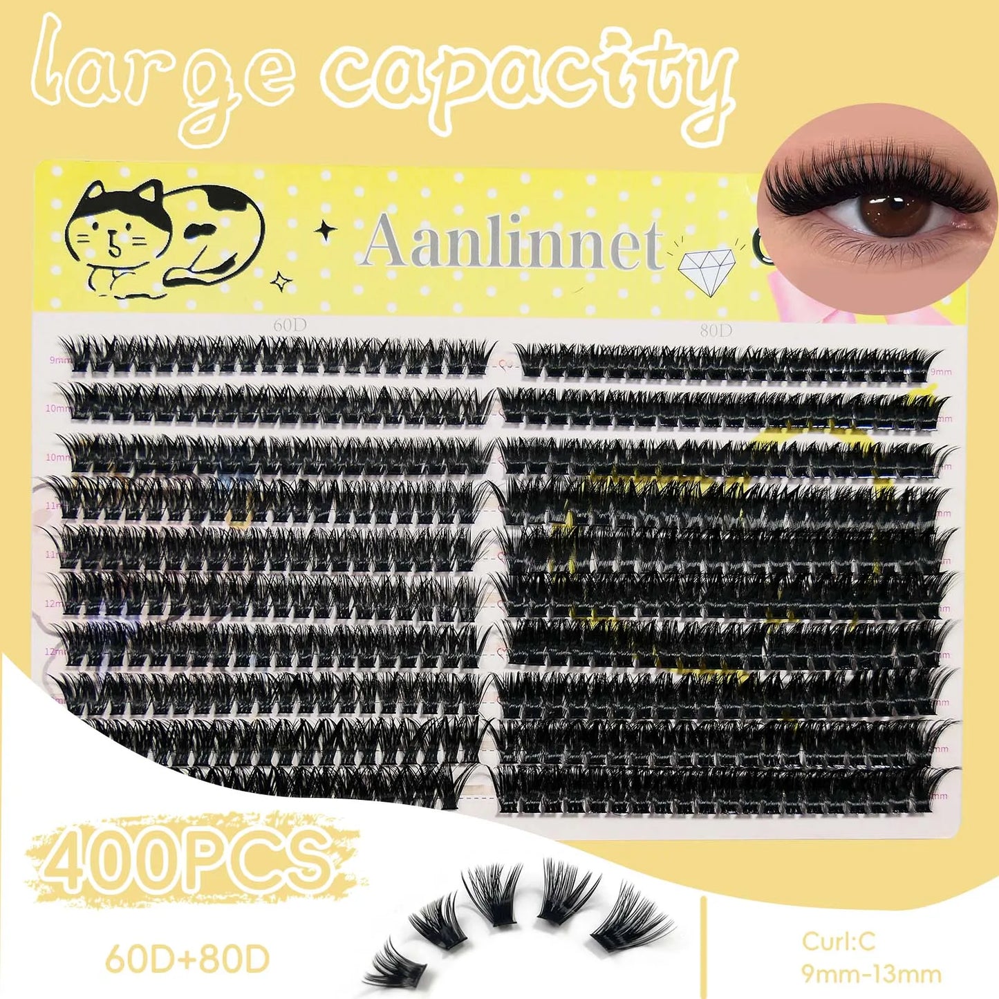 10 rows of 400 clusters makeup 3D eyelash extension natural eyelash tool 30/40/60/80D false eyelash personal eyelash extension
