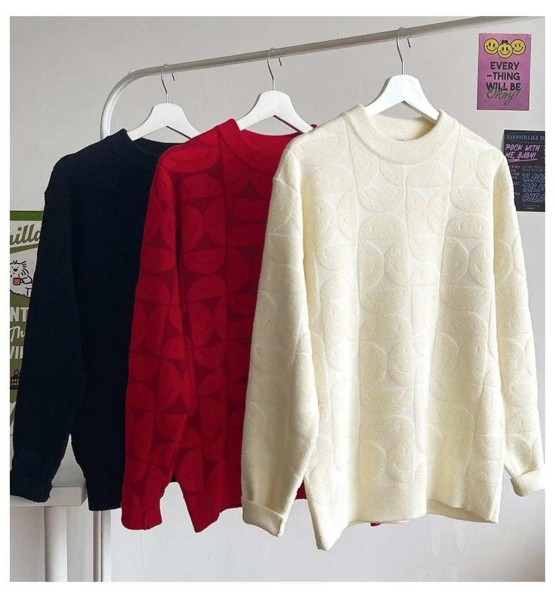 Wool Solid Sweater Long Sleeve Round Neck Fashion Knitted Pullover Coat Autumn Sweatshirt Warm Casual Men Thick New Jacket Tops