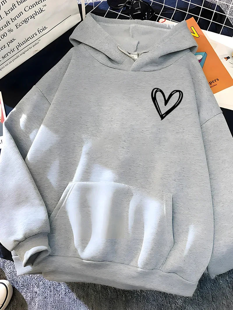 Hirsionsan Simplic Heart Print Women Sweatshirt Soft Casual Loose Vintage Female Hoodies 2025 Winter Warm Fleece Student Tops