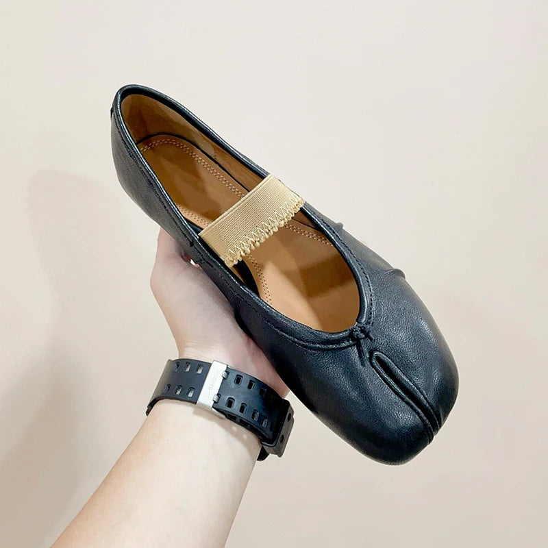 Womens Genuine Leather Ballet Flats Black Sheepskin Pleated Tibi SplitToe Shoes Fashion Mules Designer Footwear