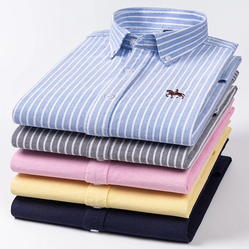 2023 100% Cotton Oxford Man Leisure Embroidered Horse Shirts Streetwear Oversized  Men Shirt Floral Long Sleeve Casual Plus Size