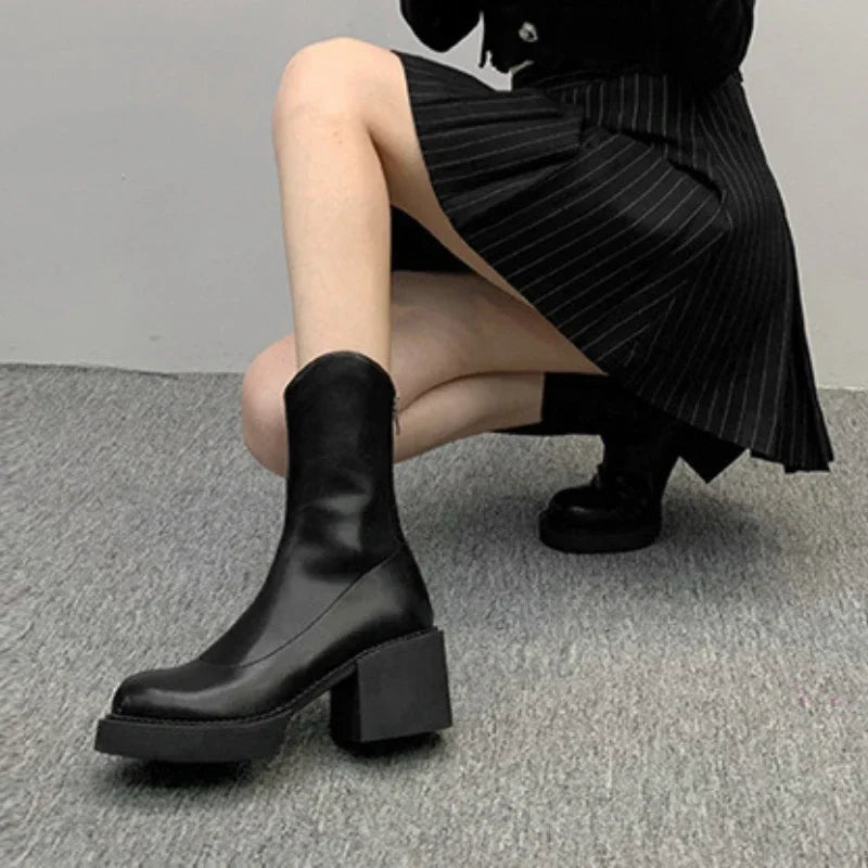 High Heel Women Ankle Boots Fashion High Quality Platform Shoes for Women British Style Brown Boot Comfor Women Waterproof Boots