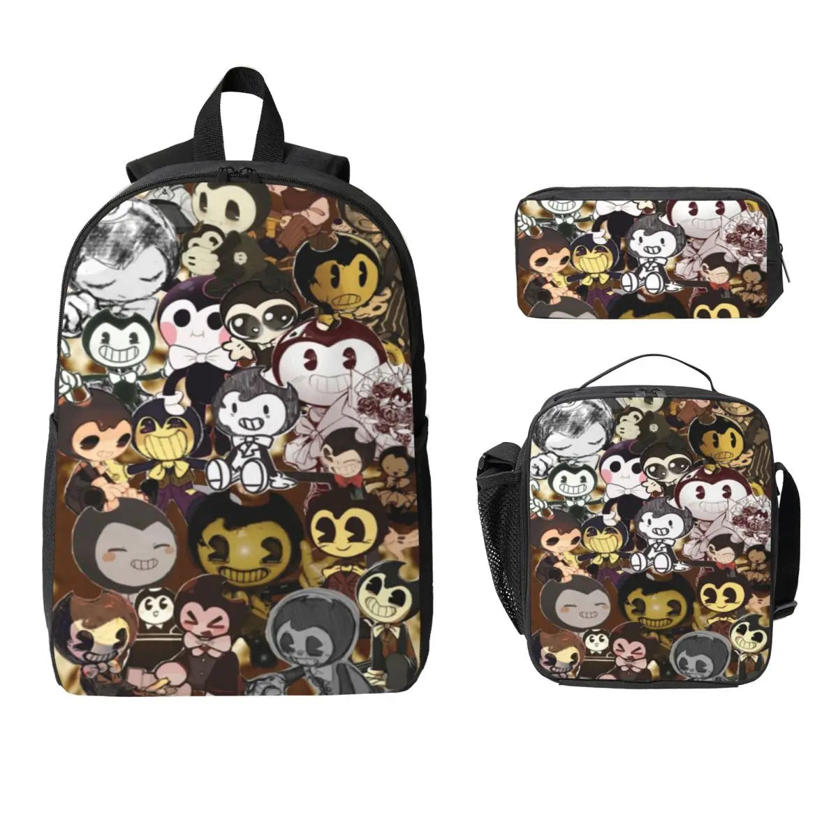 3Pcs Bendys And The Dark School bags Set for Boy Girl Pen Bags Backpack Sets with Lunch Box For School Students Knapsack