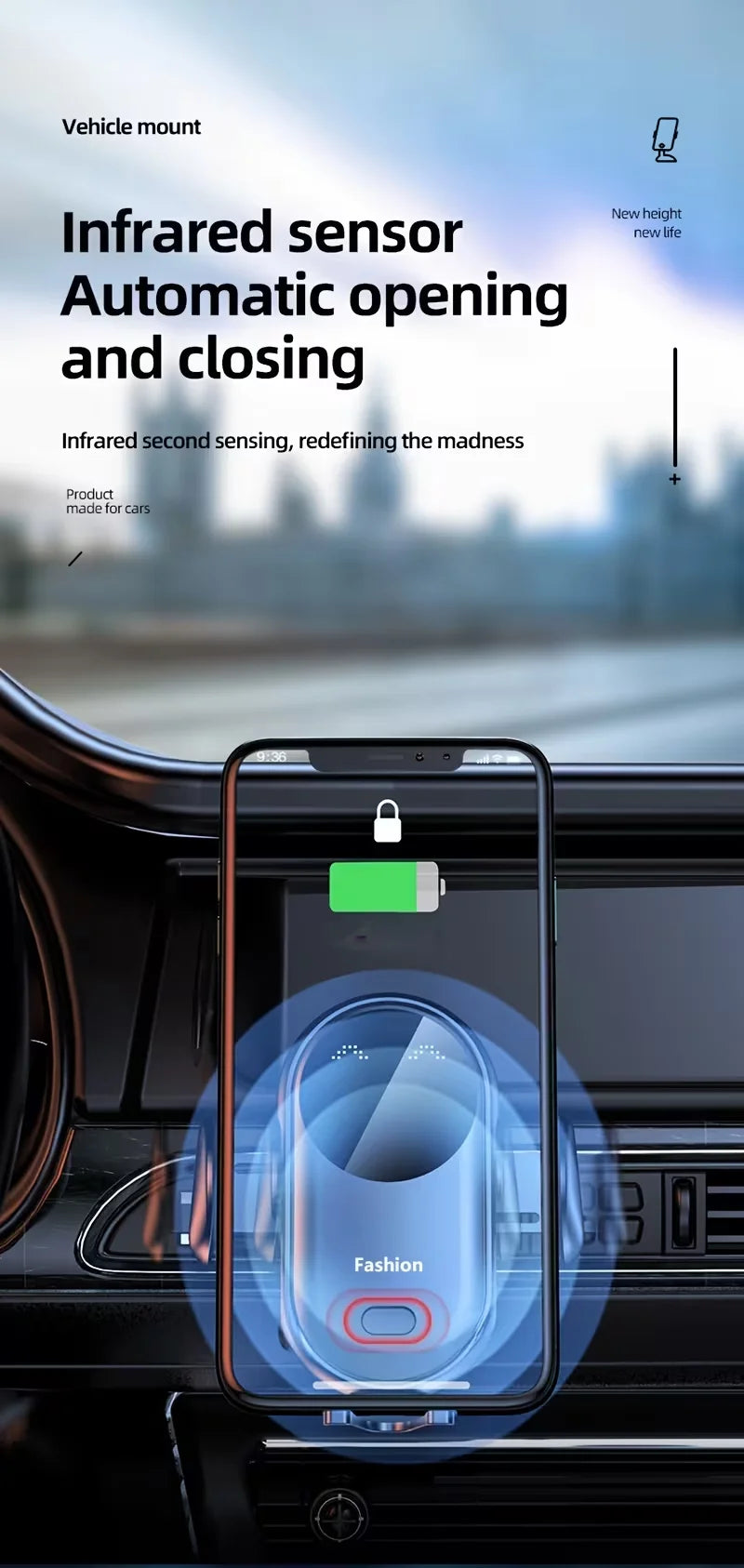 Wireless Charger for with Automatic Infrared Detection, Suitable for Mobile Phones,for Fast Charging And  As a Car Accessory