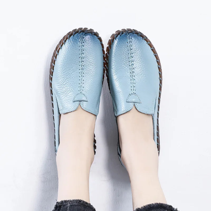 Autumn Wide Width Women Shoes Genuine Leather Ballet Flats Women's White Loafers Driving Moccasins Ladies Shoes For Foot Bones