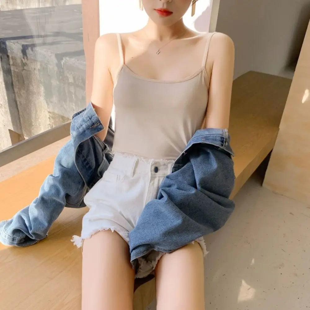 Women Summer Tank Top Modal Black White Sleeveless Women‘s T-shirt Basic Bottoming Tanks Bra Thin Camisole Crop Top With Straps