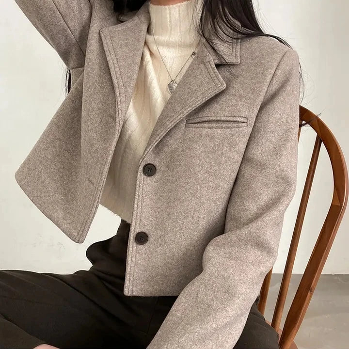 ort Thiened Woolen Coat for Women Winter New Sle Retro Single Button Suit Collar Coat Korean Sle Straight Tube pe