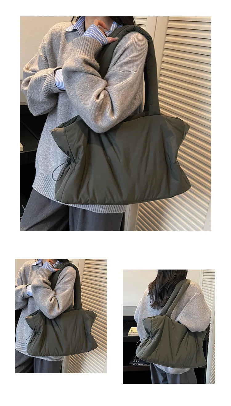 Women Nylon Bucket Shoulder Bag Large Capacity Tote Bag Fall Winter Versatile Cotton-padded Handbag Guangzhou High Quality Bag