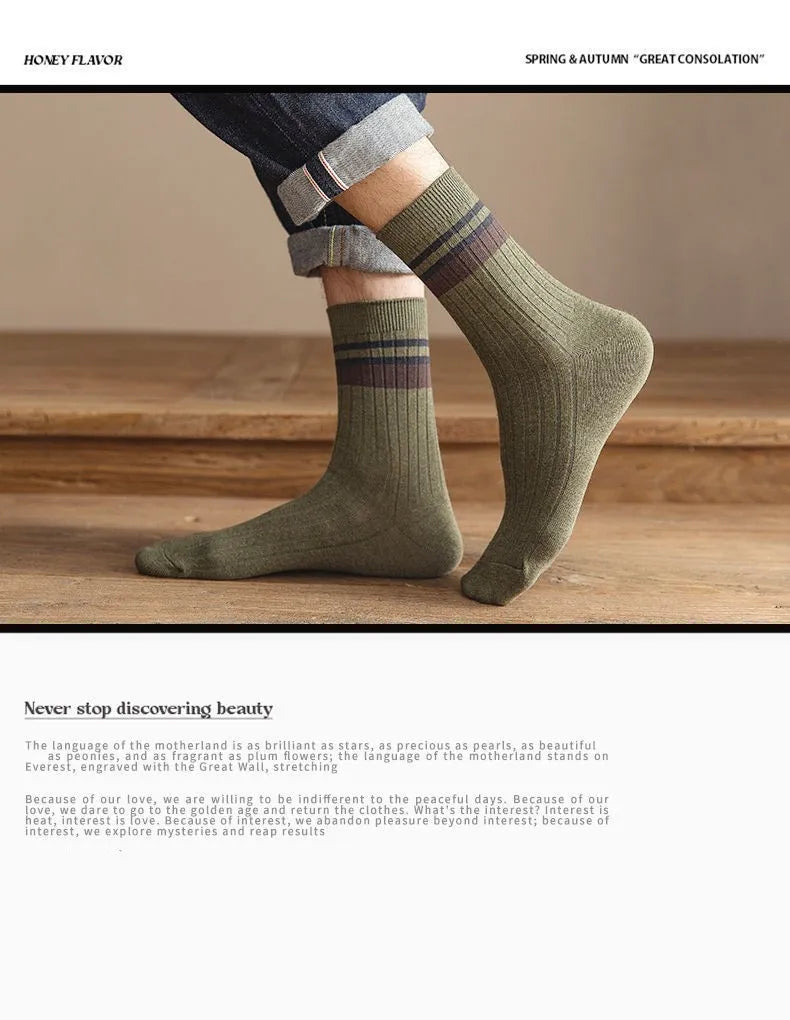 7 Pairs of Men's Striped Socks Fashionable Casual Socks High Quality Harajuku Retro Socks for Men Large Size Long Socks