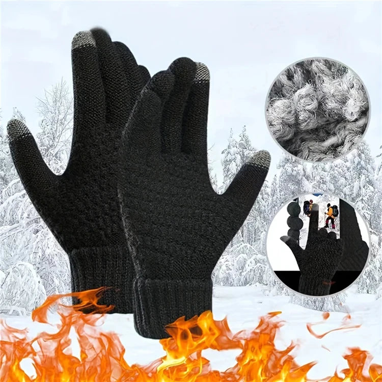 Men's and Women's Winter New Minimalist Knitted Gloves with Mobile Touch Screen Operation Thick and Warm Outdoor Gloves