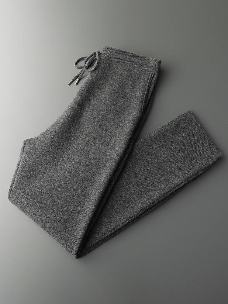 100% Pure Wool Sweater Suit Men's  Hooded Cardigan Wool Pants Thick Warm Knitwear Autumn Winter Smart Casual Trousers Hoodie