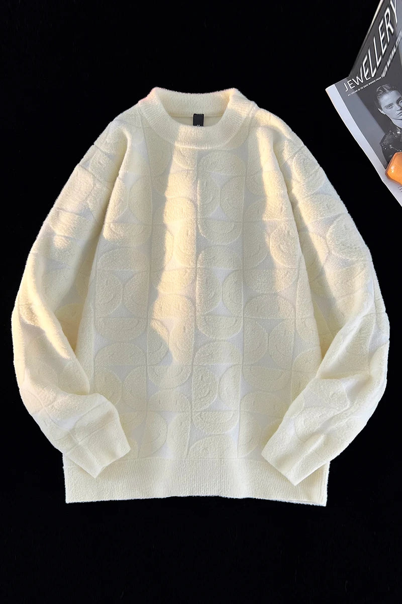 Wool Solid Sweater Long Sleeve Round Neck Fashion Knitted Pullover Coat Autumn Sweatshirt Warm Casual Men Thick New Jacket Tops