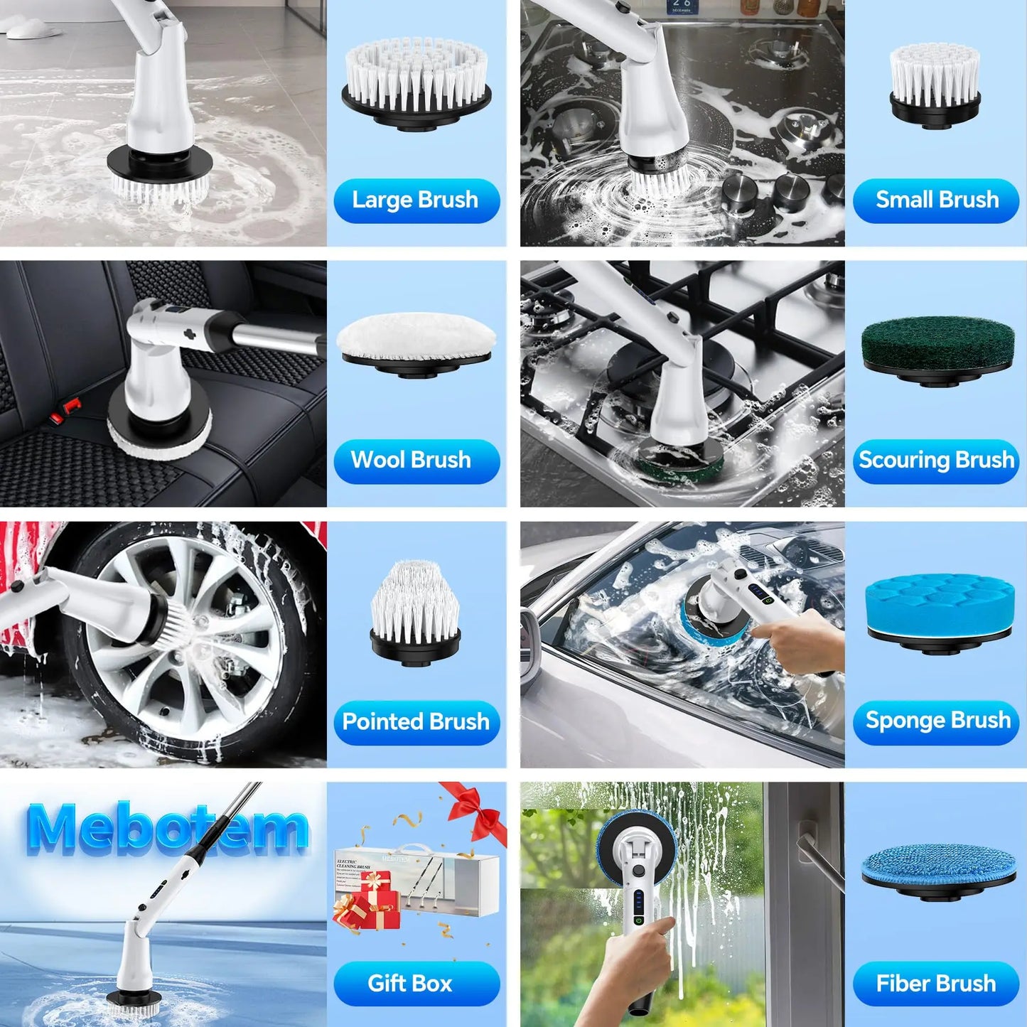 Handheld Cleaning Brush Cordless Dish Washing Gun Wireless Power Electric Spin Scrubber Brush Heads for Kitchen