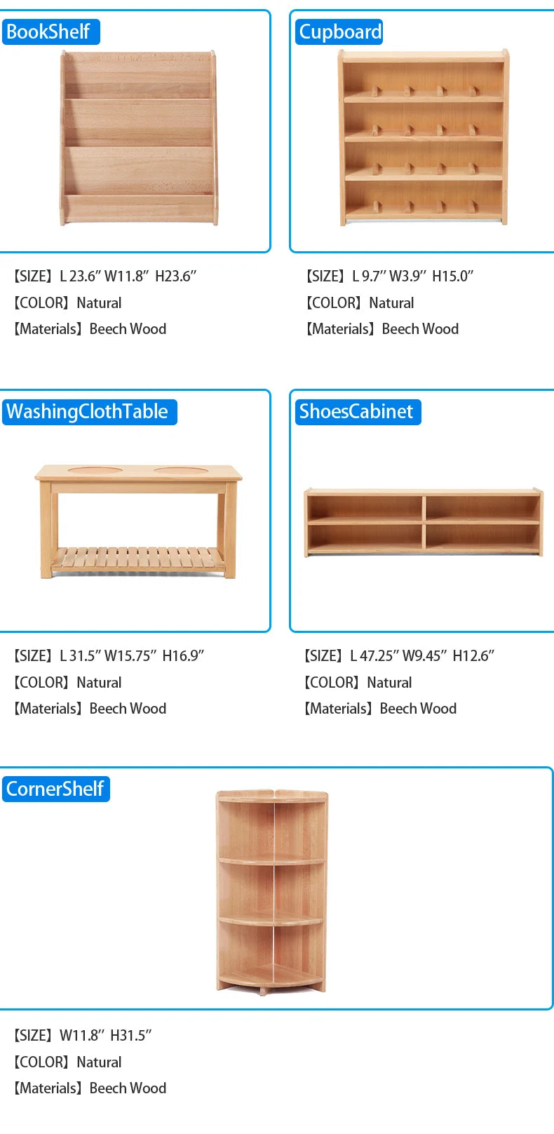 Montessori Furniture Kids Beachwood Shelf/ Cabinet/ Table/ Rug Stand/ Cupboard Materials for Kindergarten Childcare Center