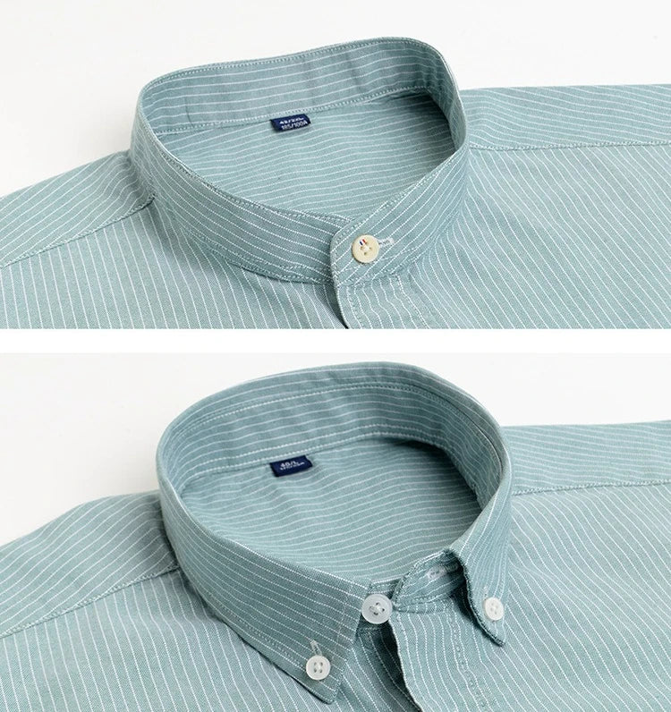 Men's 100% Cotton Oxford Shirt - Breathable Vertical Stripe Slim Fit with  Wrinkle-Resistant Long Sleeve for Business Casual