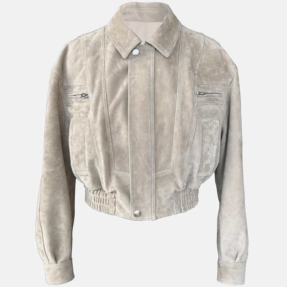 YOLOAgain 2025 Autumn Oversized Suede Jacket Women Real Leather Bomber Jacket Female