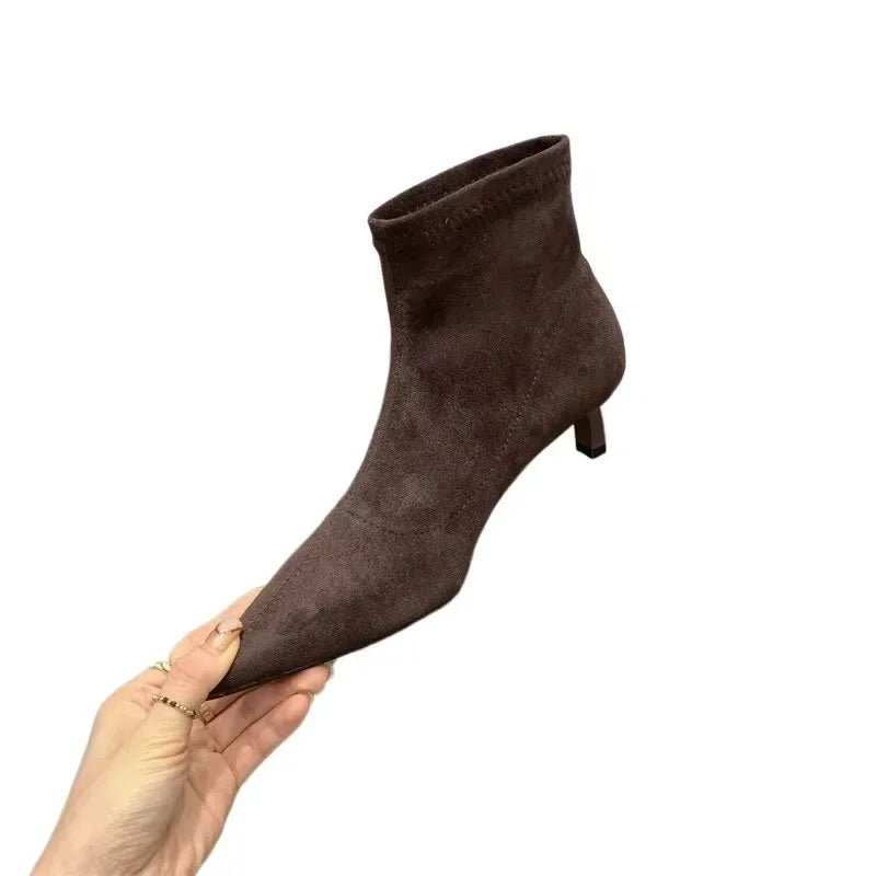 Shoes for Women 2026 High Quality Elegant Ankle Women's Boots Fashion Back Zipper Solid Office and Career Sexy Pointed Toe Boots