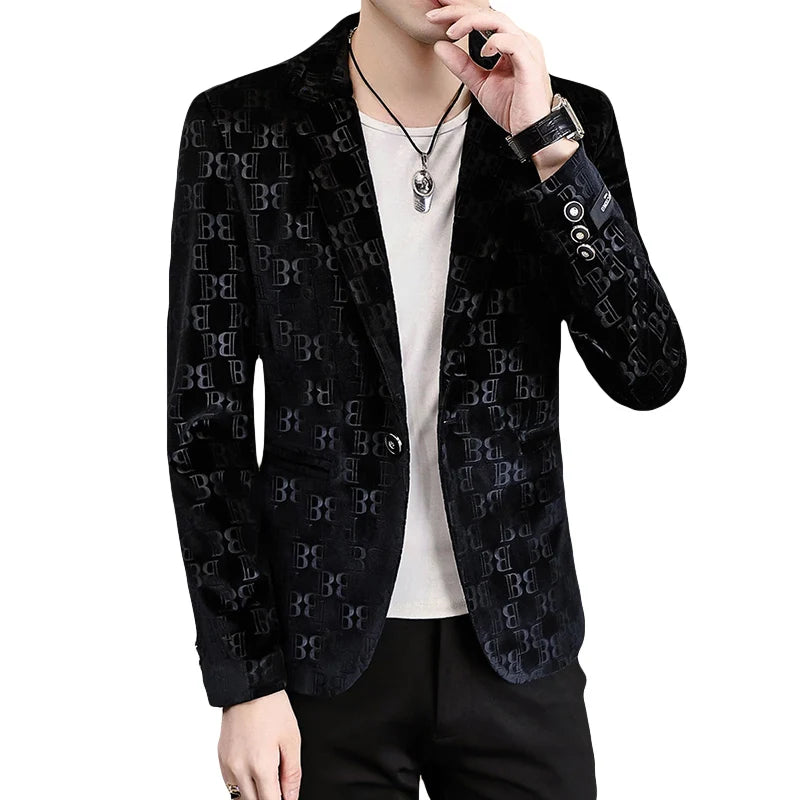 Spring New Men's Blazer Fashion Casual Boutique Business Bronzing Design Letter printing Suit  Male Slim Fit Blazers Jacket Coat