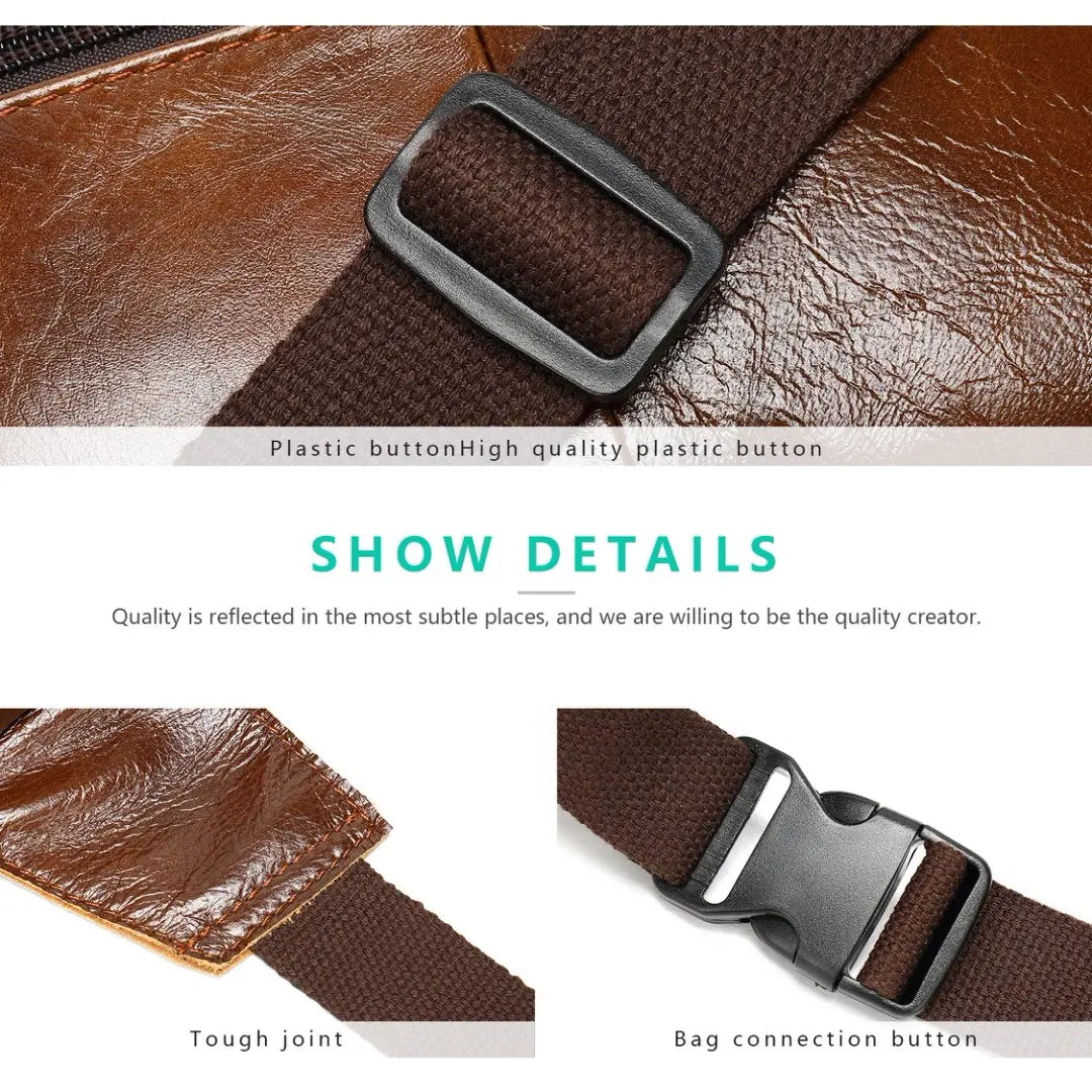 Genuine leather men's waist bag, outdoor single-shoulder crossbody bag, chest bag, men's retro genuine leather men's small bag