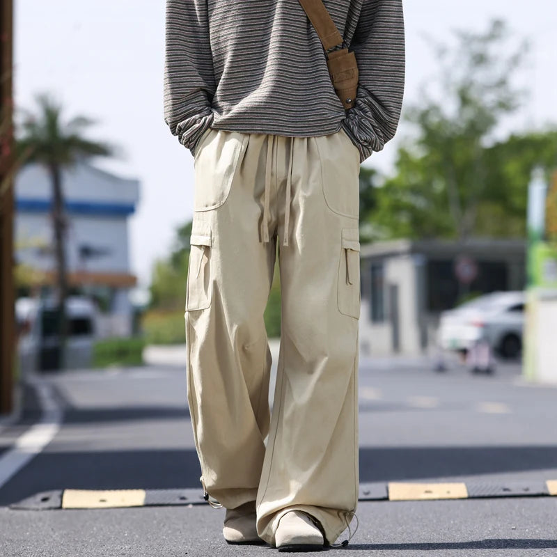 Men's work pants  black straight tube loose paratrooper pants  spring and autumn men's pants  wide leg 2025 new casual pants