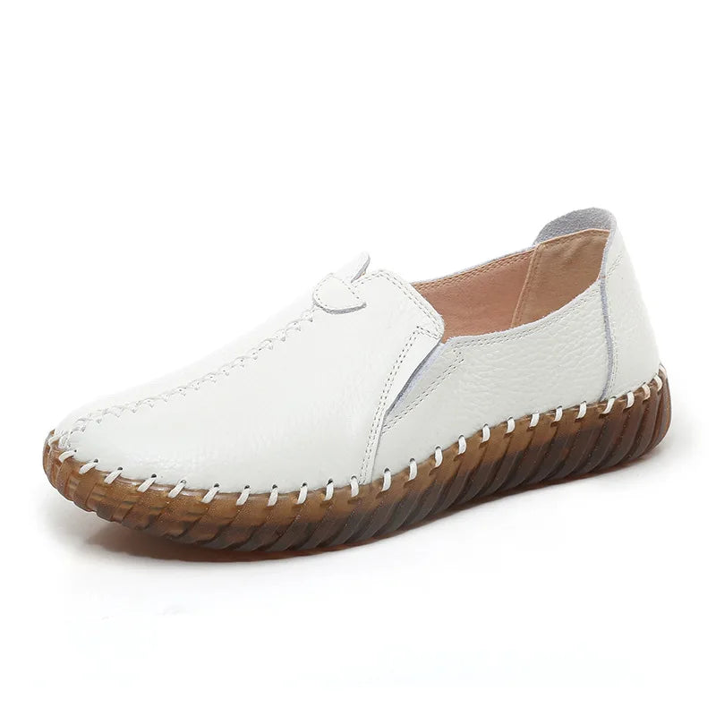 Autumn Wide Width Women Shoes Genuine Leather Ballet Flats Women's White Loafers Driving Moccasins Ladies Shoes For Foot Bones