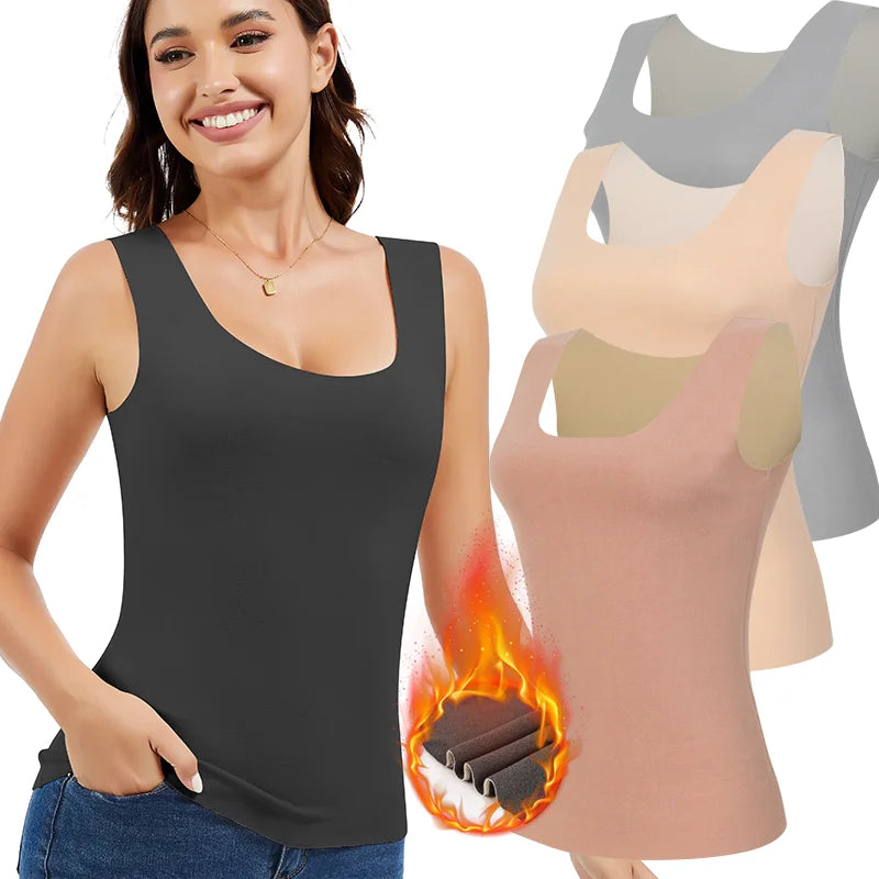 Women's Thermal Vest Double-Layer Thickened Tank Top Keep Warm Outer Wear Shirt Heating Inner Soft Bottoming Sleeveless Top