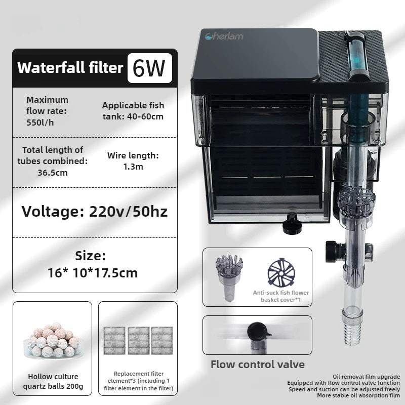 Fishbowl Filter Aquarium Circulating Filters Water Pump Fish Tanks Wall-mounted Waterfall Filters Small Household Filter System