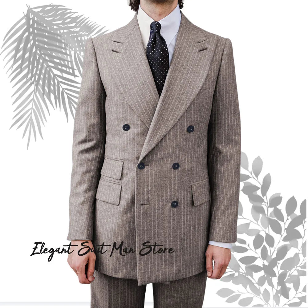 Wool Thick Striped Business Suit 2-piece Set(Jacket+pants) Business suit workwear Double breasted striped suit Jacket suit pants