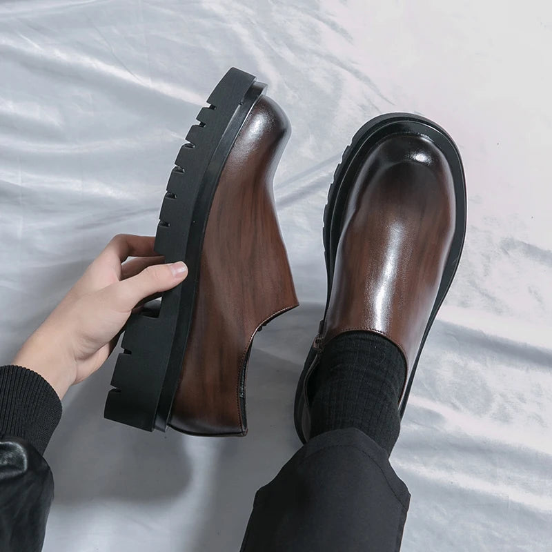 Spring New Men's Side Zipper Comfortable Cowhide Oxford Shoes Fashion Brand Classic Brown Men's Breathable Casual Leather Shoes