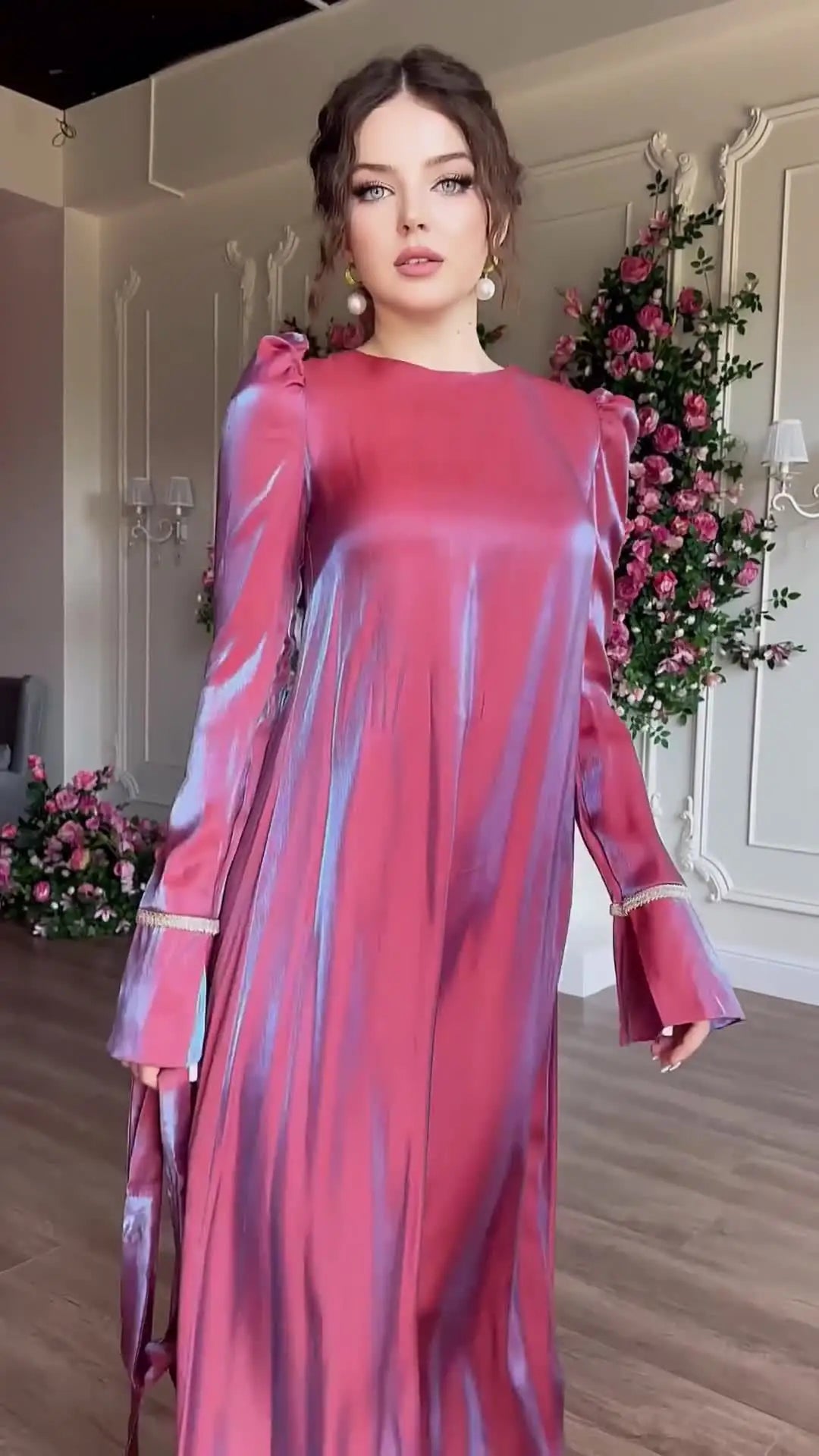 Eid Muslim Silky Satin Dress for Women Abaya Morocco Party Dresses Ramadan Lace-up Kaftan Saudi Islam Elegant Vestidos Long Robe
