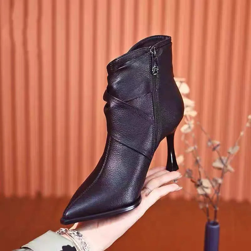Booties for Women 2025 Versatile New Small Pointed Toe Thin Heel Skinny Boots