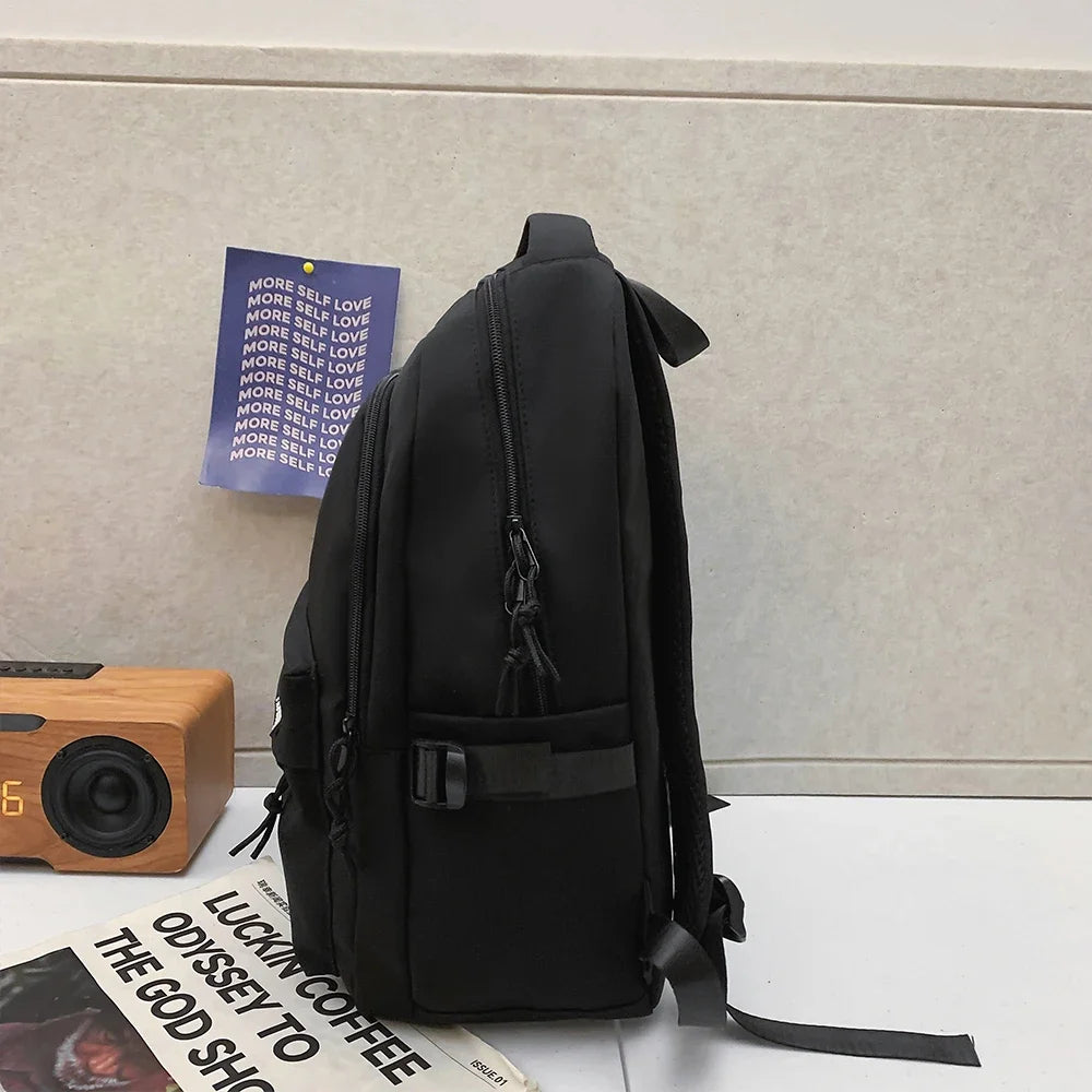 Large Capacity Solid Color Backpack, Simple Black Bag for Students & Travel