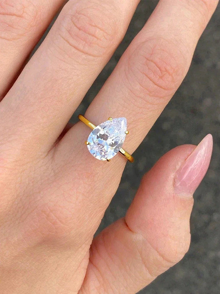 925 Sterling Silve Luxury Shiny 1-4CT Zircon Water Drop Ring For Women Engagement Wedding Gorgeous High Quality Fine Jewelry