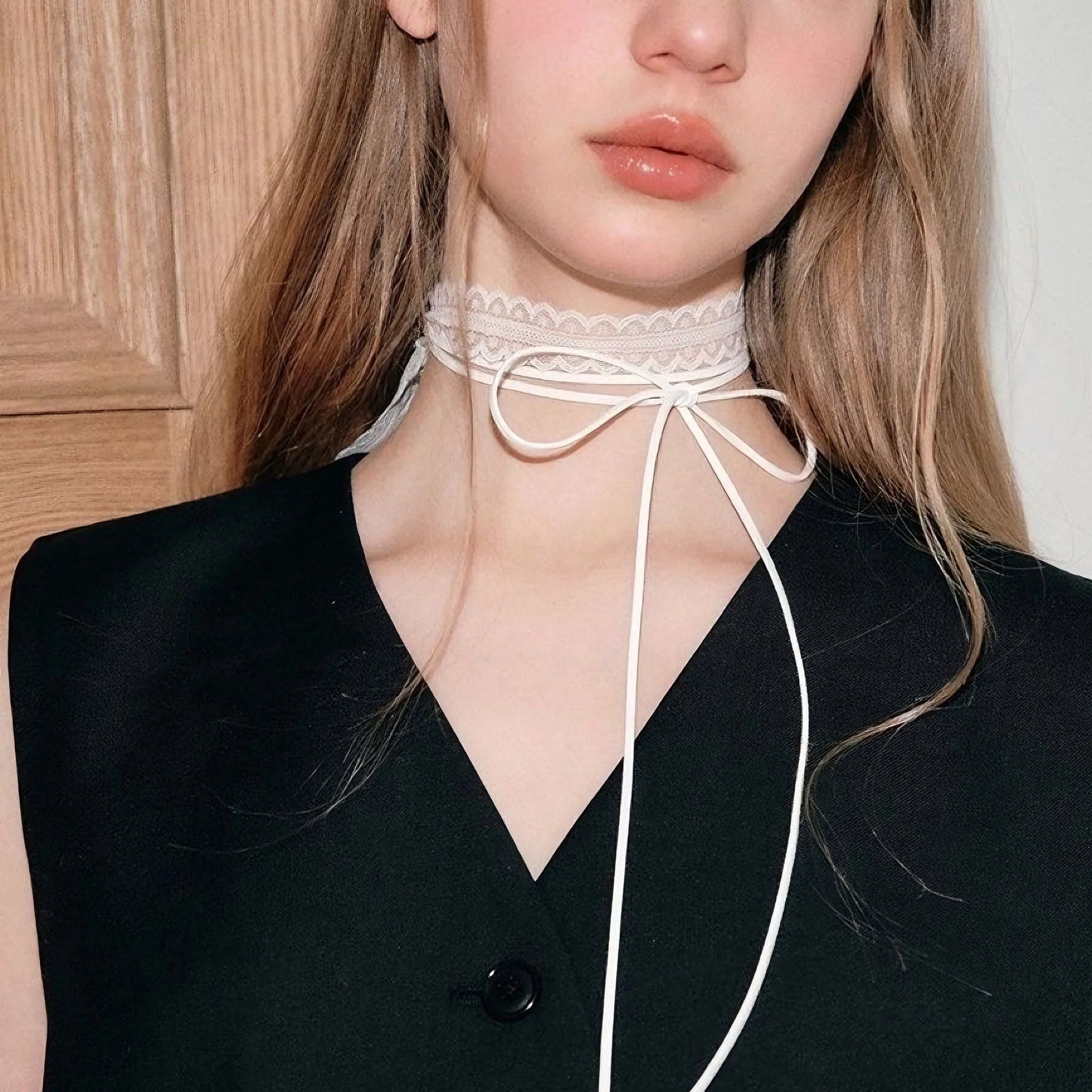 Black White Lace Necklace Versatile Long Ribbon Layered Clavicle Chain Choker for Woman Girls Wear Neck y2k Decoration Jewelry