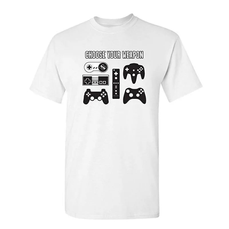Cotton  100% European-style Men CHOOSE YOUR WEAPON Letter-game Printed Short-sleeved T-shirt Graphic T Shirts  Streetwear