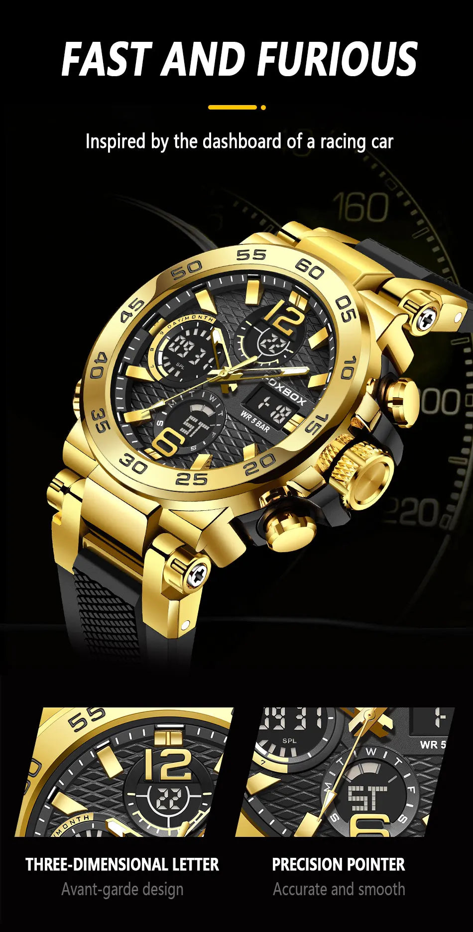 LIGE New Watches For Men 50M Waterproof Clock Alarm reloj hombre LCD Dual Display Wristwatch Quartz Military Sports Mens Watch